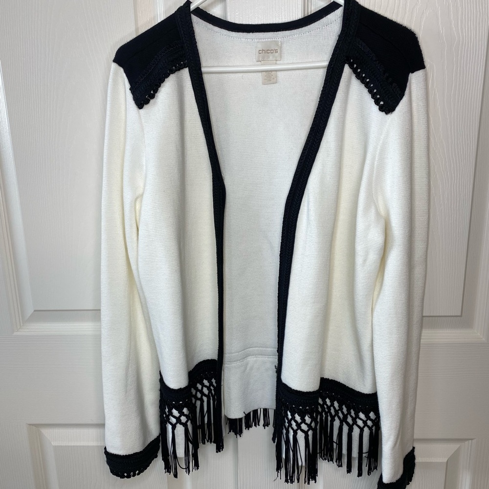 Chico's Black and White Cardigan Sweater